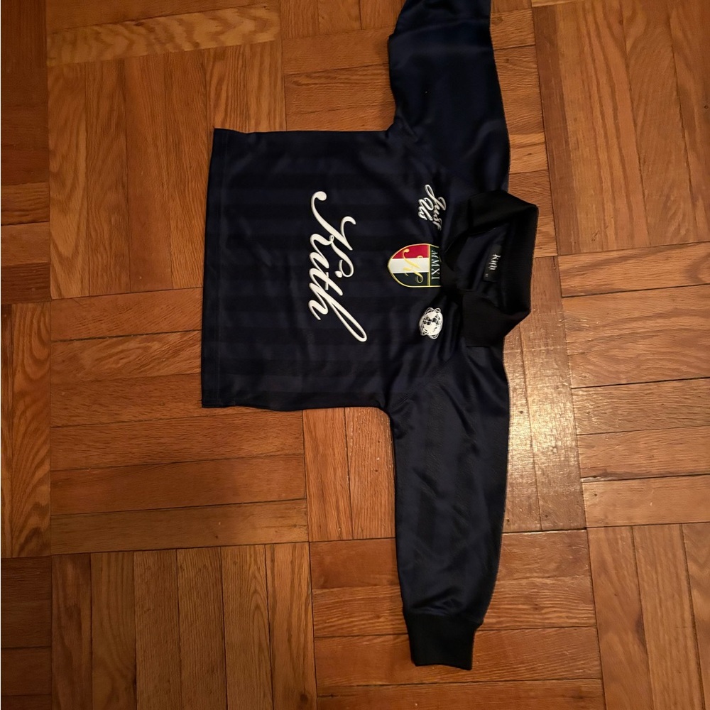 Kith Navy Blue Long-Sleeve Tee with Crest Graphic